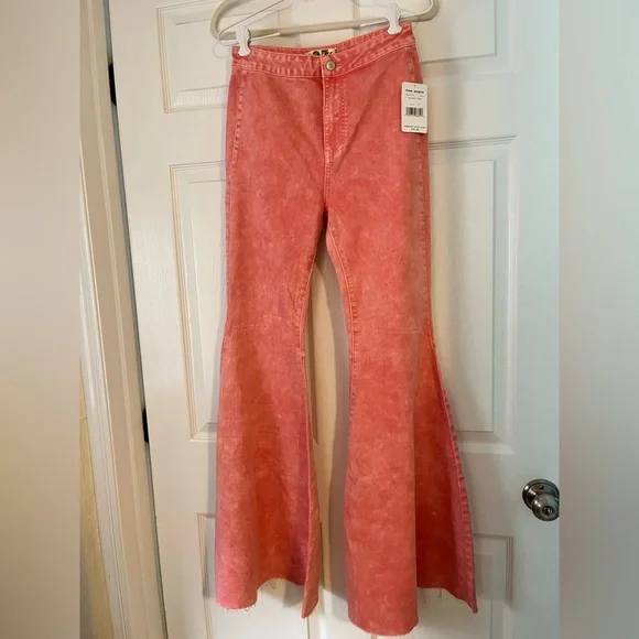NWT Free People Just Float On Pink Denim Flared Jeans 27 - Picture 3 of 10